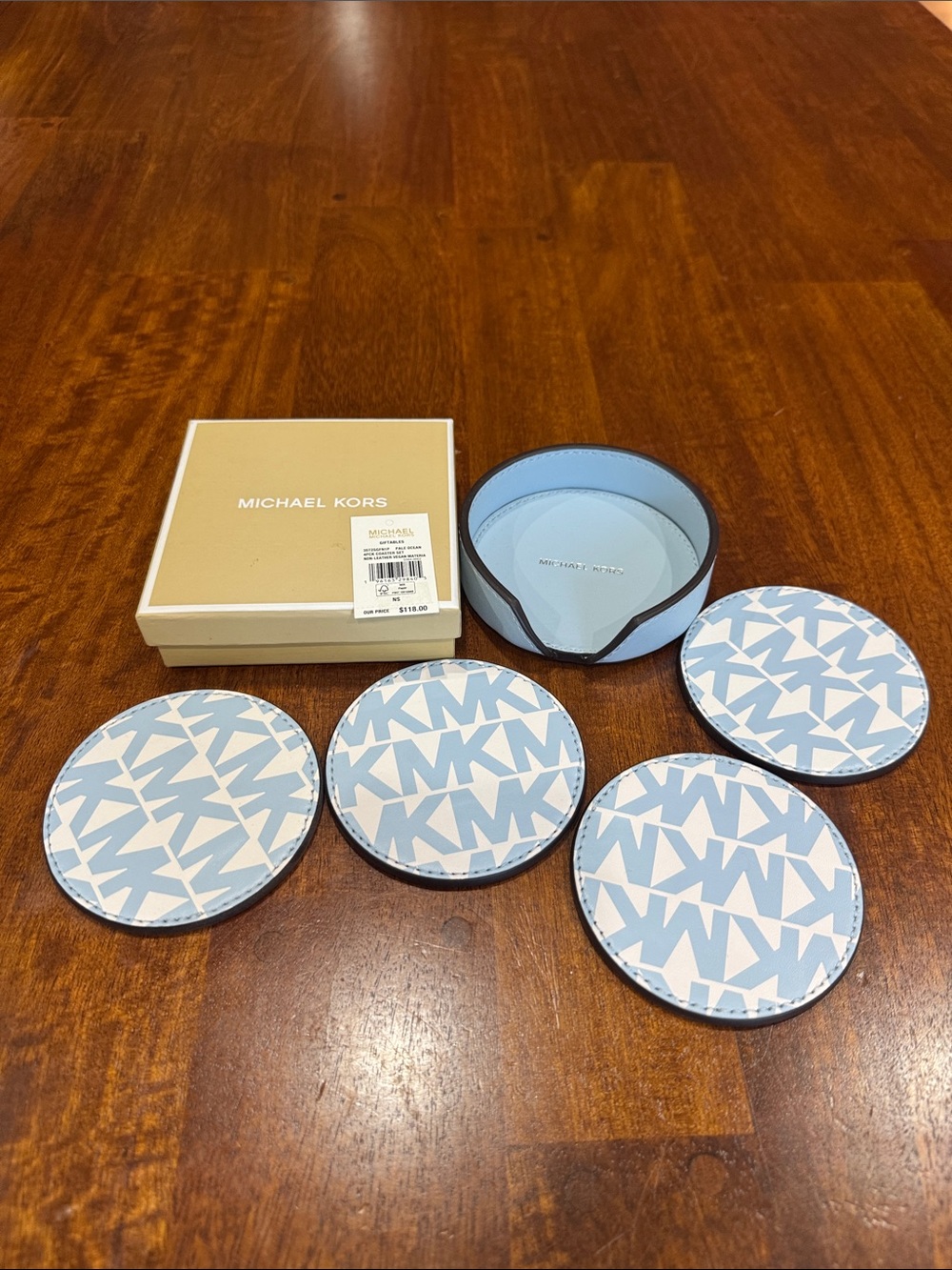 NWT and Box Michael Kors Light Blue Logo Coaster Set